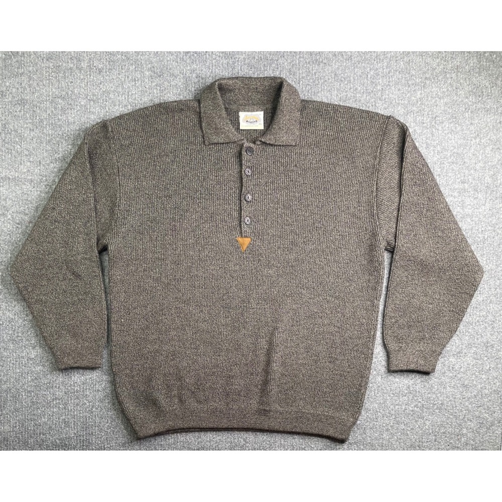 Aklanda Sweater Mens XL Brown Pure‎ New Wool Quarter Button Australian Made